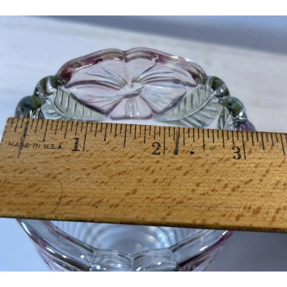 Beautiful Clear Glass Vase With Raised Pink Rose & Leaf Design 7
